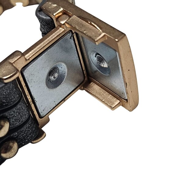 Goodworks Black Leather Wrap Bracelet Gold Tone Hardware Rhinestone Accents - Picture 7 of 8